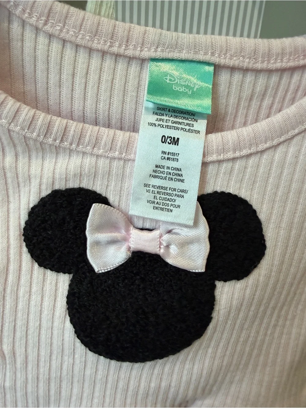 NWT, Disney Pink Baby Girl Minnie-Inspired Long Sleeve Tulle Skirt onesie, 0-3m